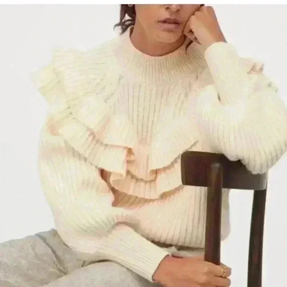 H&M Flounced Rib-Knit Ruffle Sweater - Picture 2 of 11